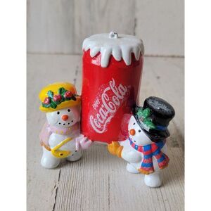 Vintage Coca-Cola snowman couple glitter ornament Xmas